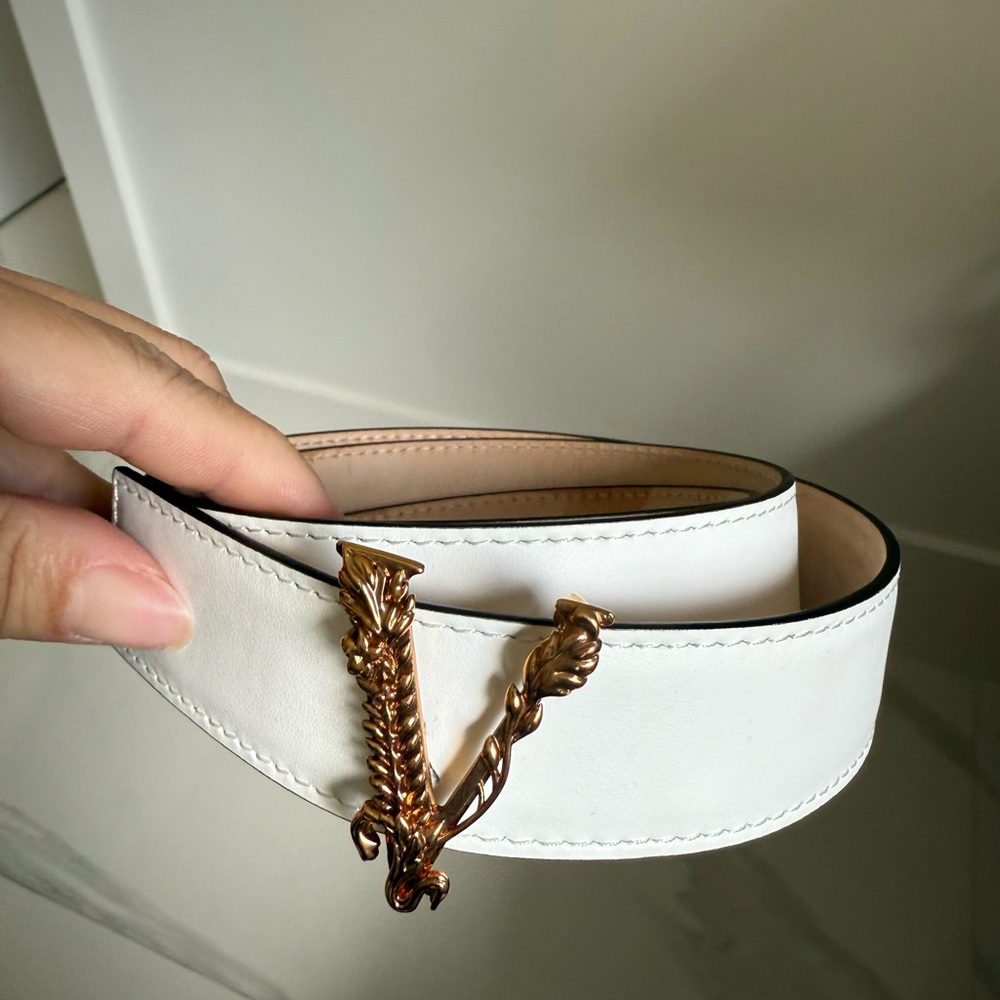 Versace White Leather Belt with Gold Buckle